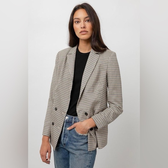 RAILS JAC BLAZER HONEY PLAID Houndstooth Double breasted  Blazer checkers Sz S - Picture 3 of 16